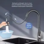 Flexible pull-out kitchen faucet with 80cm range for easy cleaning.