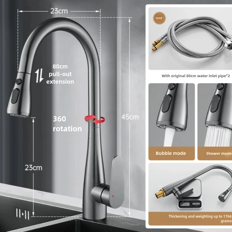 Modern kitchen faucet with pull-out extension and multiple spray modes.