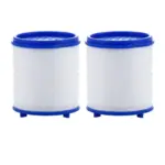 Two cylindrical water filters with blue caps.