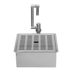 Stainless steel drip tray with a tall faucet