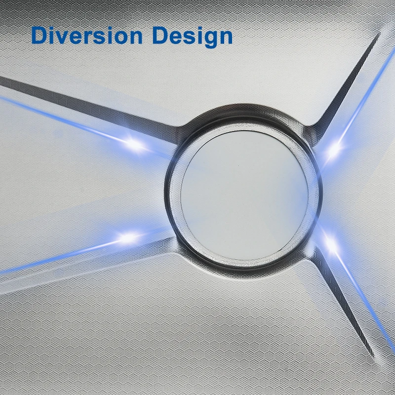 Close-up of a circular design with blue light accents.