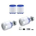 Water filter set with two filters and two faucet attachments.