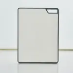 Rectangular white cutting board with a black border.