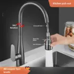 Modern kitchen faucet with pull-out spray and water control buttons.