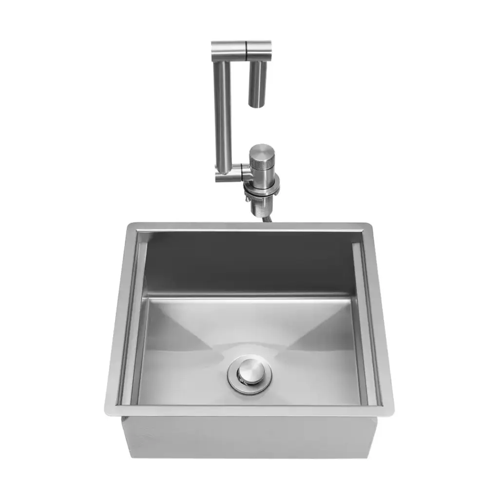 Stainless steel kitchen sink with modern faucet