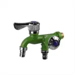 Green dual outlet garden faucet with metal handles