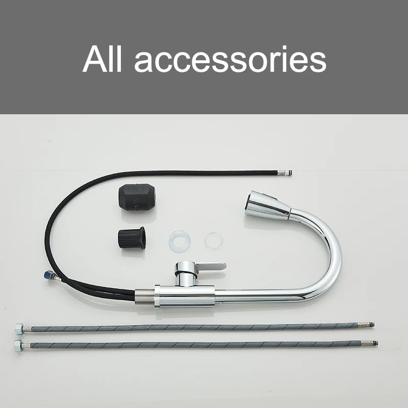 Complete set of faucet accessories including hoses and fittings.