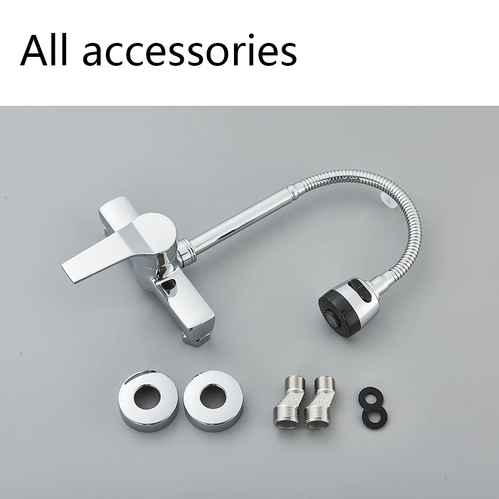 Complete set of faucet accessories on a gray background.